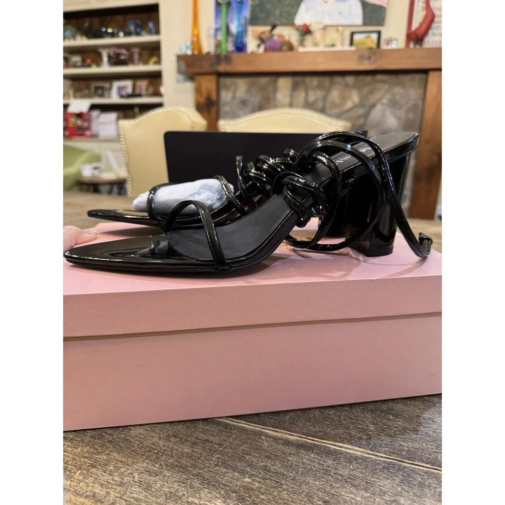 Smash Black Onyx Pointed Toe Heeled Sandals Size 14 Wrap Ankle‎